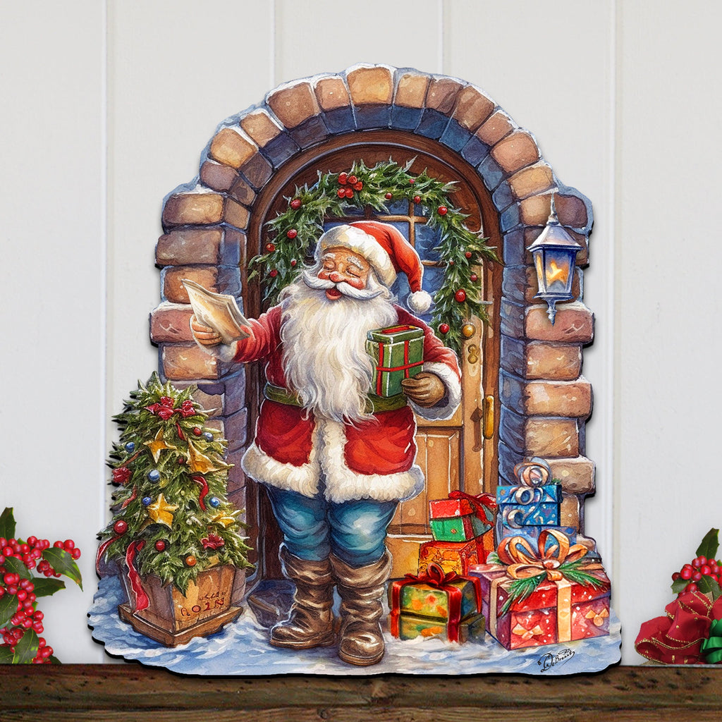 Santa's Surprise Visit Holiday Door Decor by G. Debrekht - Christmas Santa Snowman Decor - 8611045H