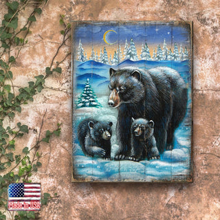 Scher Bears Art Wooden Wall Art by Nature Wonders - Nature Wildlife Decor - 95214B