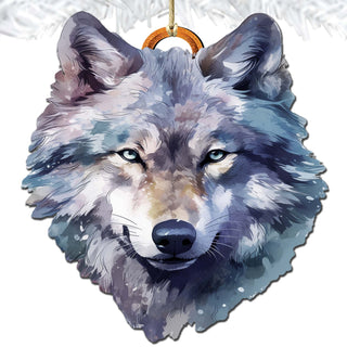 Alaskan Wolf Face Wooden Ornaments by G.Debrekht - Wildlife Holiday Decor - 8710125-1