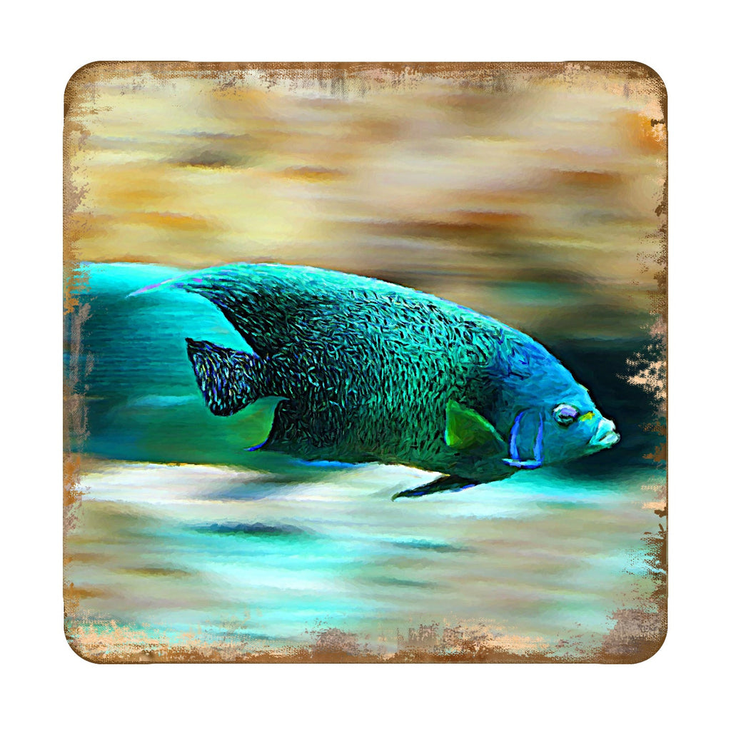 Green Tropical Fish Coastal Wood Coasters Set of 4 by Nature Wonders - 95264C-S4