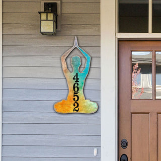 Yoga Lotus Wooden Custom House Number Sign by G. DeBrekht - Love Family Kids Decor - Handcrafted Wooden Handcrafted Wooden Handcrafted Wooden Handcrafted Wooden Address Sign - MA984352