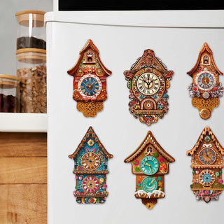 Miniature clock Decorative Eco Wood Magnets Set of 6 by G. Debrekht - Christmas Decor - 8090020G-S6