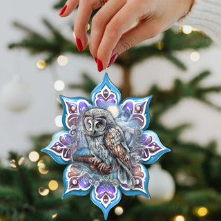 Arctic Owl Snowflake Wooden Ornaments by G. Debrekht - Nature Wildlife Decor - 8688435
