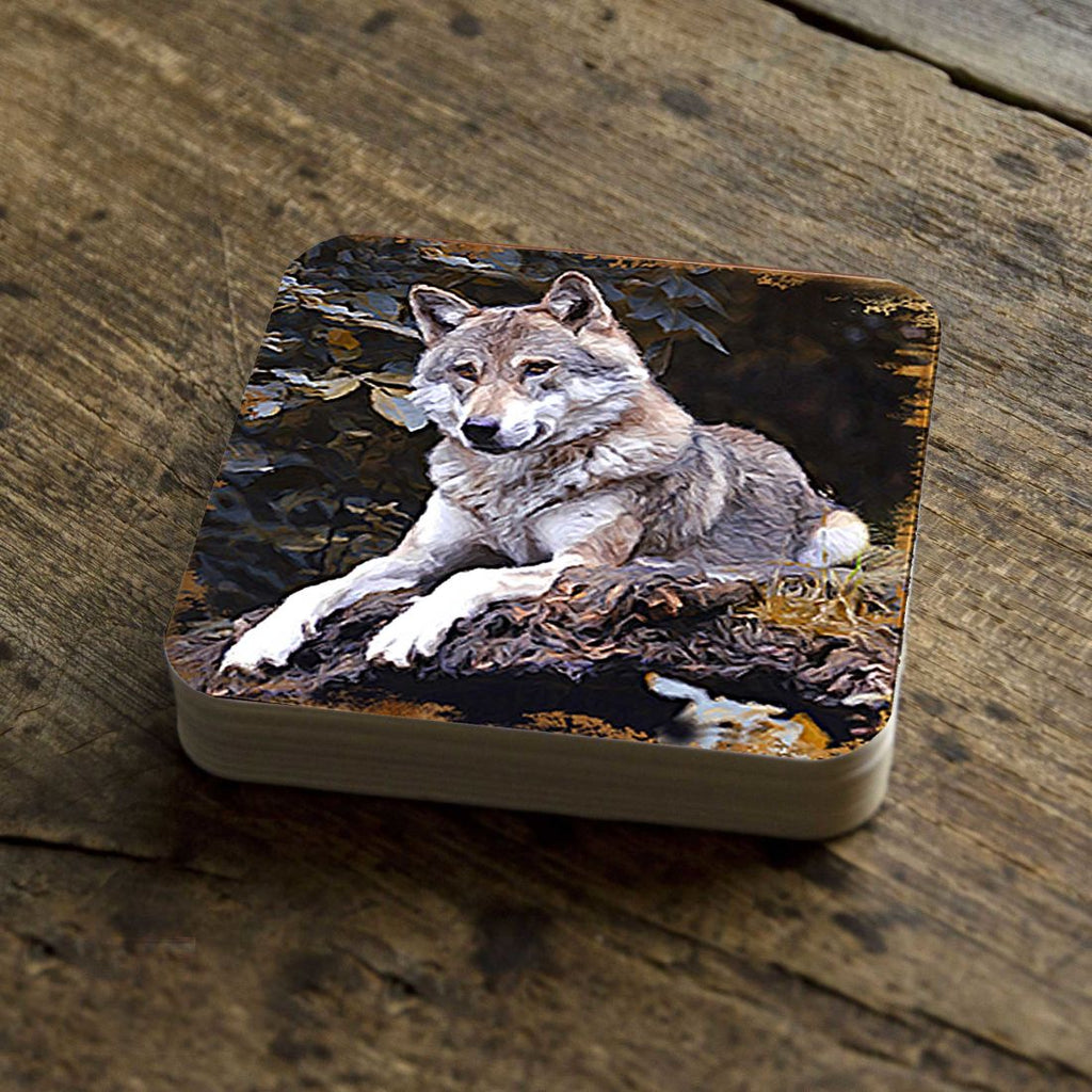 Wolf Wooden Cork Coasters Gift Set of 4 by Nature Wonders - Nature Wildlife Decor - 95287C-S4