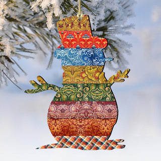 Country Quilted Snowman Wooden Ornaments by G. DeBrekht - Christmas Santa Snowman Decor - 8198801-2