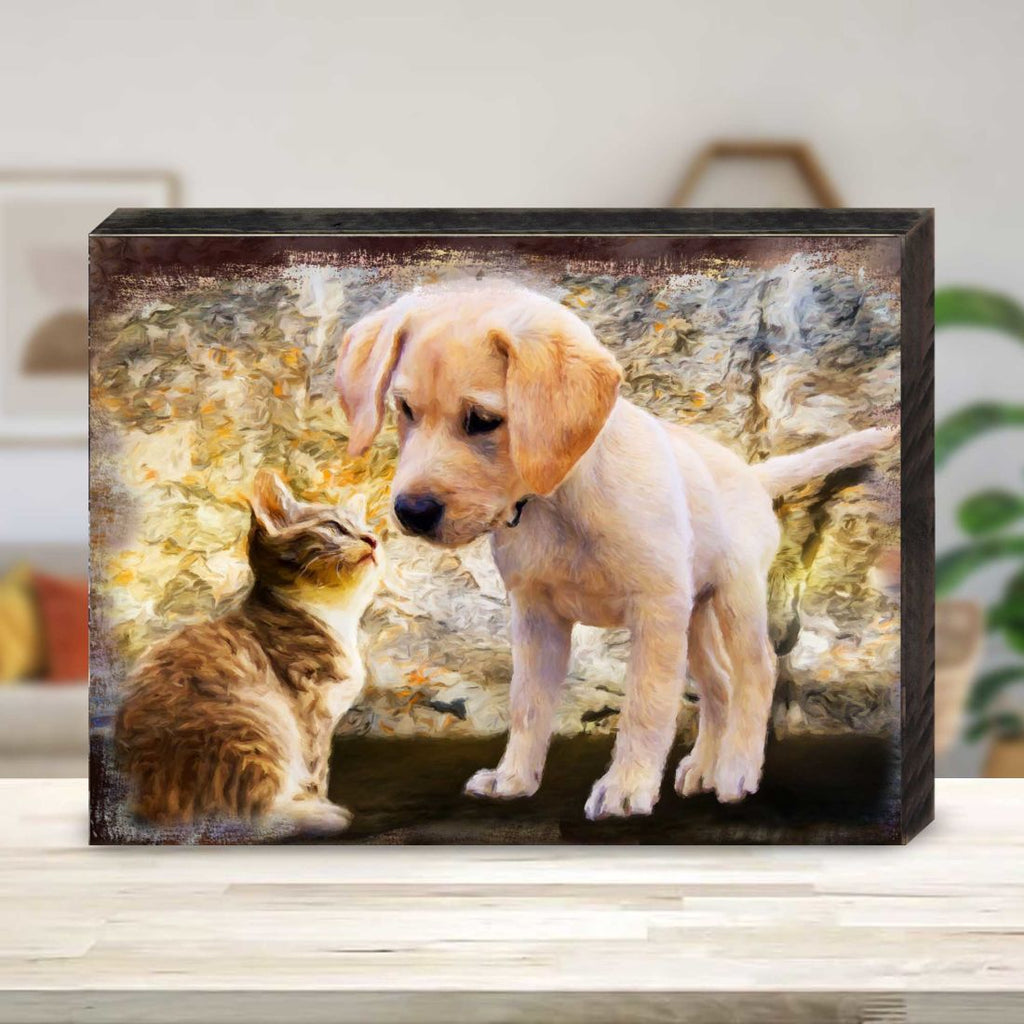 Allene Dog & Cat Art Wooden Wall Art by Nature Wonders - Pets Dog and Cats Decor - 95340B