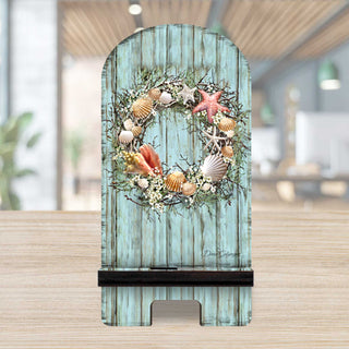 Shells Coastal Wreath Cell Phone Stand Wood Mobile Tablet Holder Charging Station Organizer - 892099-DG