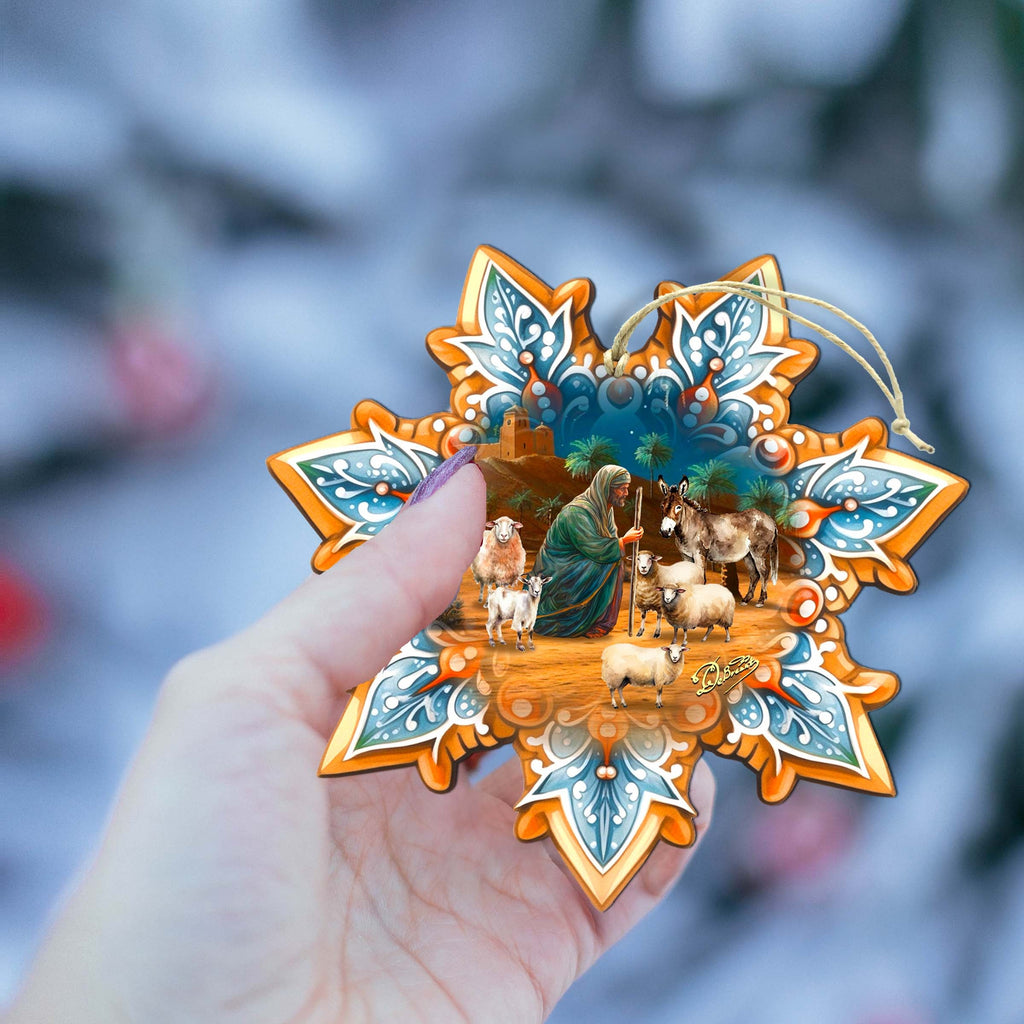 Joseph with Animals Snowflake Wooden Ornaments by G. Debrekht - Nativity Holiday Decor - 8688437
