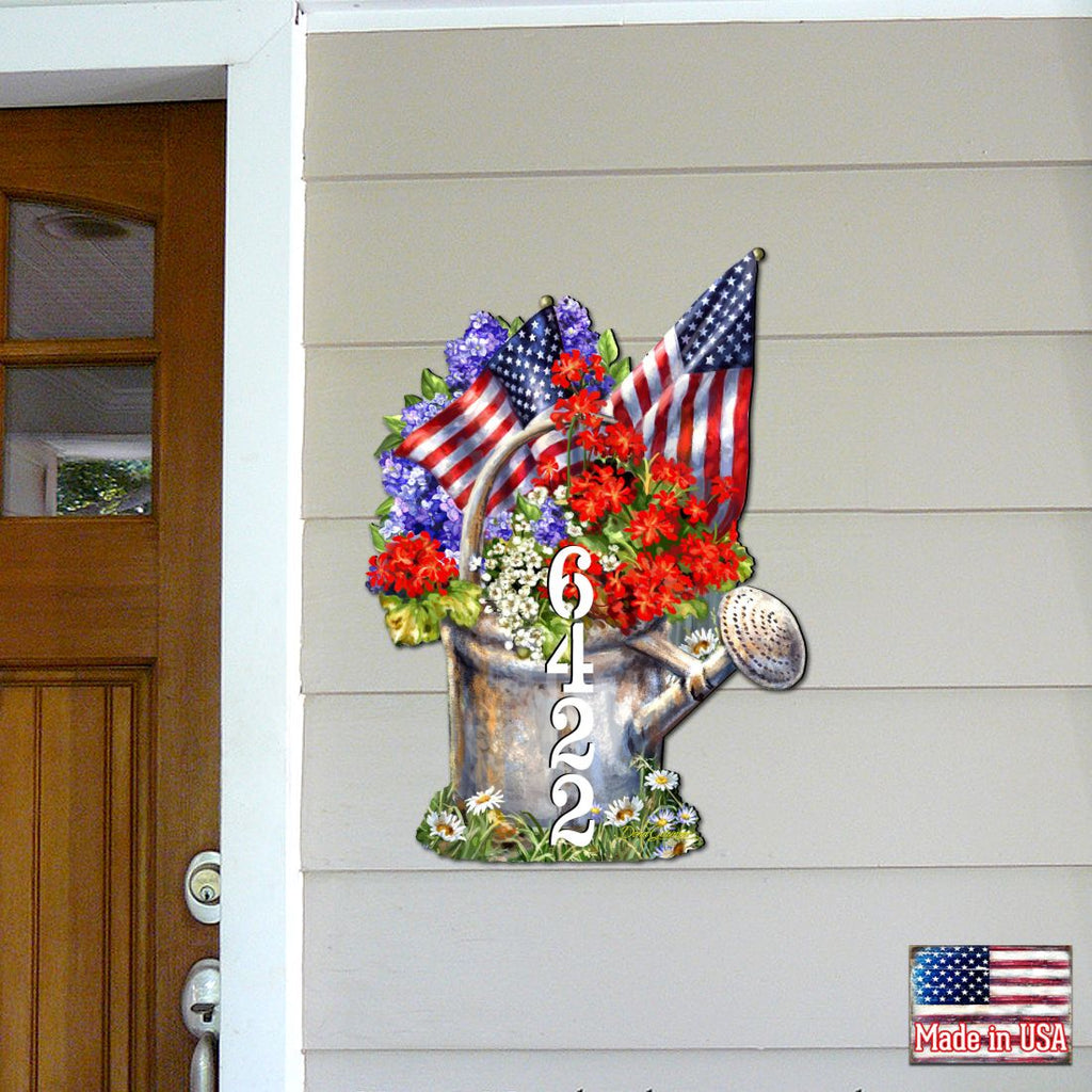 American Flag Summer Bouquet Personalized House Number by Gelsinger - American Patriotic Decor - Address Sign - MA8461040-1711