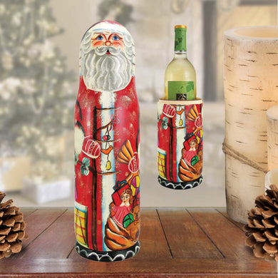 Santa Wine Hand-Painted Wooden Bottle Holder, Wine Box, Tall Gift Box by G. DeBrekht - Christmas: Santa Snowman Decor - 190503