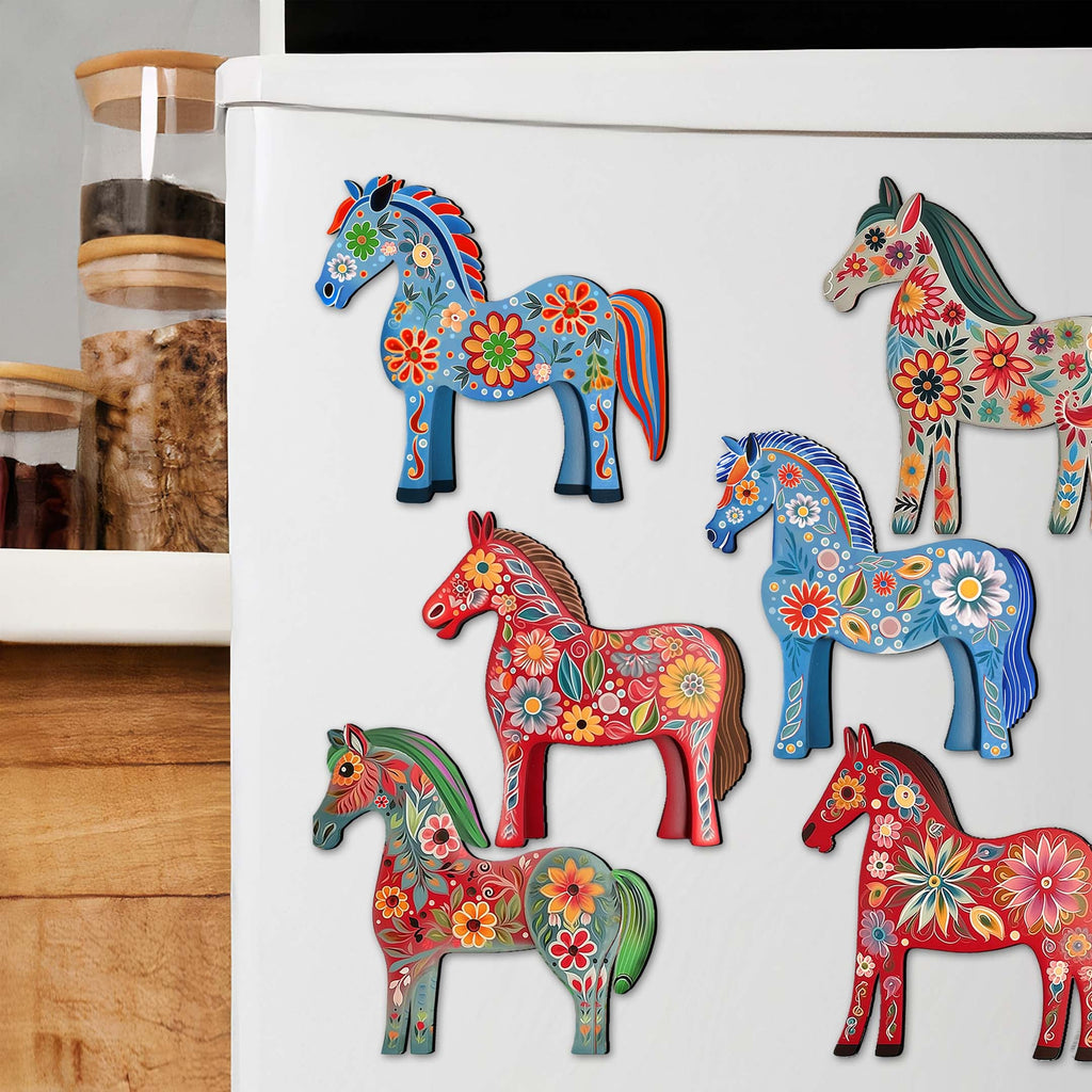 Danish Horses Decorative Eco Wood Magnets Set of 6 by G. Debrekht - Love Family Decor - 8090075G-S6