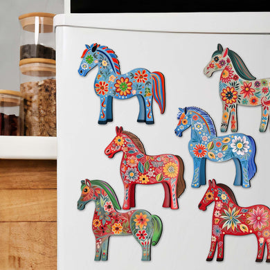 Danish Horses Decorative Eco Wood Magnets Set of 6 by G. Debrekht - Love Family Decor - 8090075G-S6
