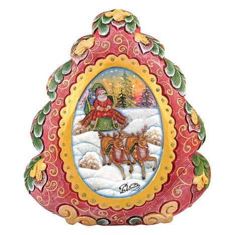 Wrapped Wishes Surprise Box - Sleigh Ride Santa Christmas Box by G. Debrekht Reserved - Hand-painted and Handmade in the USA