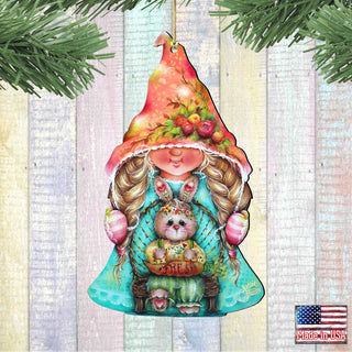 Gnome Girl with Bunny Wooden Ornaments by Jamie Mills-Price - Easter Spring Decor - 8457610