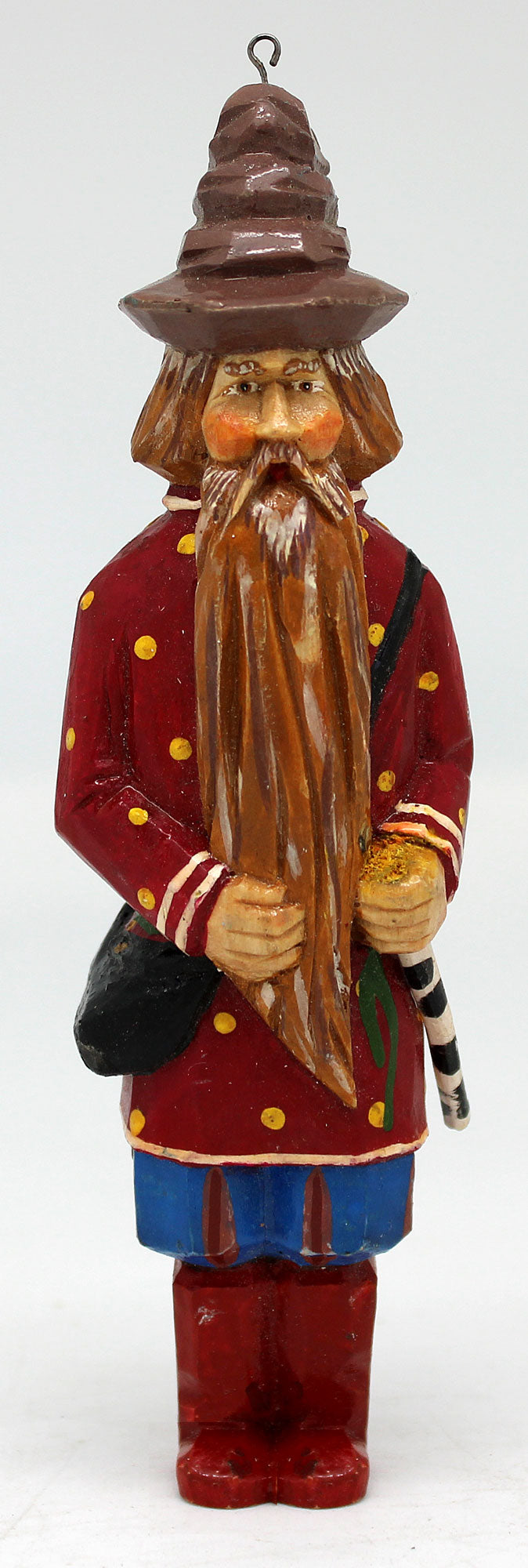 One-of-a-Kind Old Man Wizard WOODCARVED Ornament Handpainted Figurine 6