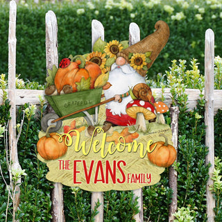 Personalized Outdoor Garden Stakes Fall Decoration - Custom Harvest Gnome Welcome Sign - Wheelbarrow Cornucopia - Handmade Gift - Thanksgiving Decor by Susan Winget - 8471207MC-SW