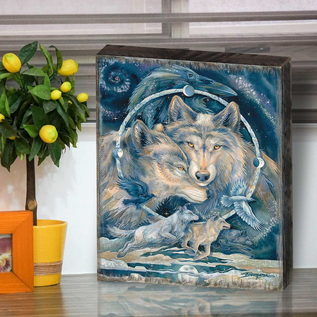 In Spirit I Am Free Wolves Ravens Wooden Wall Art by J. Bergsma - Nature Wildlife Decor - 85922723B-JB