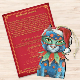 Mardi Gras Santa Cat Wooden Ornaments by Laura Seeley - Pets Dog and Cats Decor - 8512057-LS