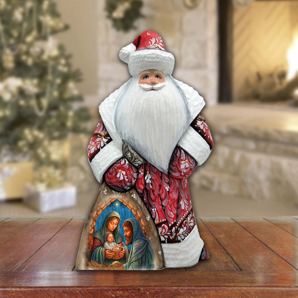 Holy Family Nativity Santa in Red Hand-Painted WOODCARVED Masterpiece by G. DeBrekht - Nativity Holiday Decor - 8214823