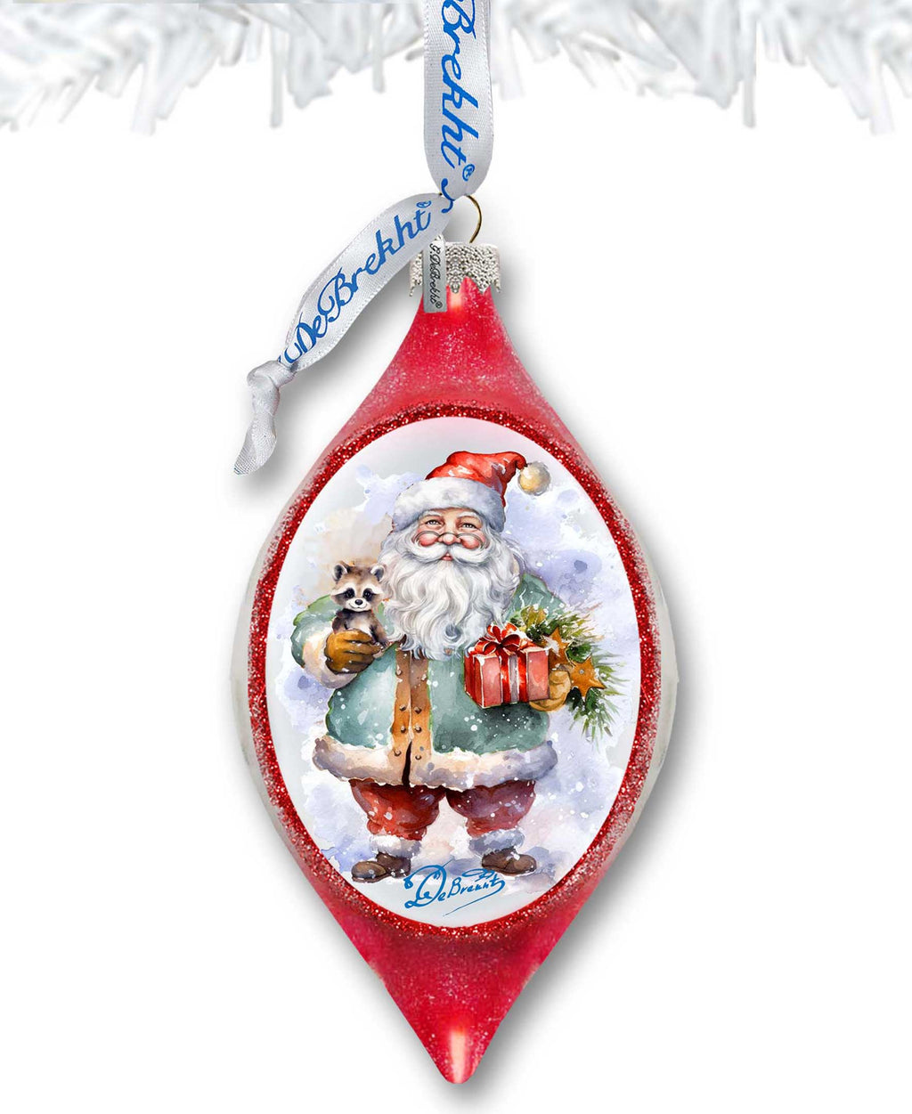 Santa Claus Presents Drop Glass Ornament by G. Debrekht - Christmas Santa Snowman Decor - 757-045