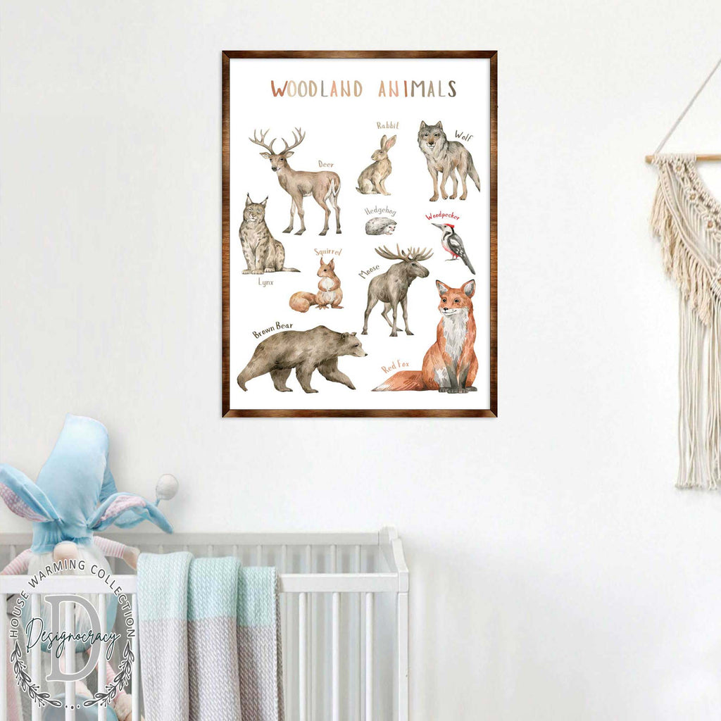 Woodland Animals Kids Room Decor - Montessori Wooden Poster - Homeschool I Educational Poster - Classroom Decor - Playroom Art - 310220