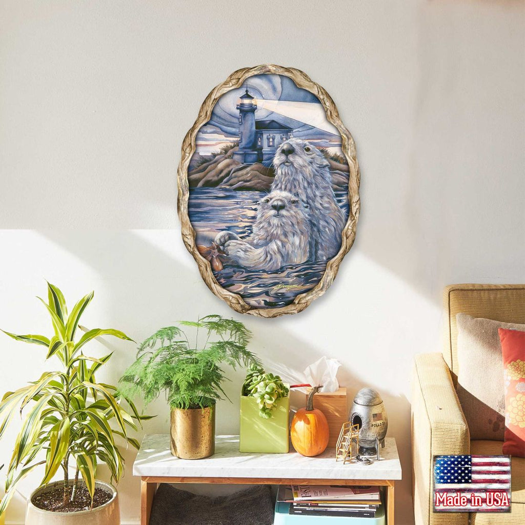 Starlight Otter Lighthouse Wall Hanger by J. Bergsma - Coastal Sea-Life Decor - 8591572W-JB