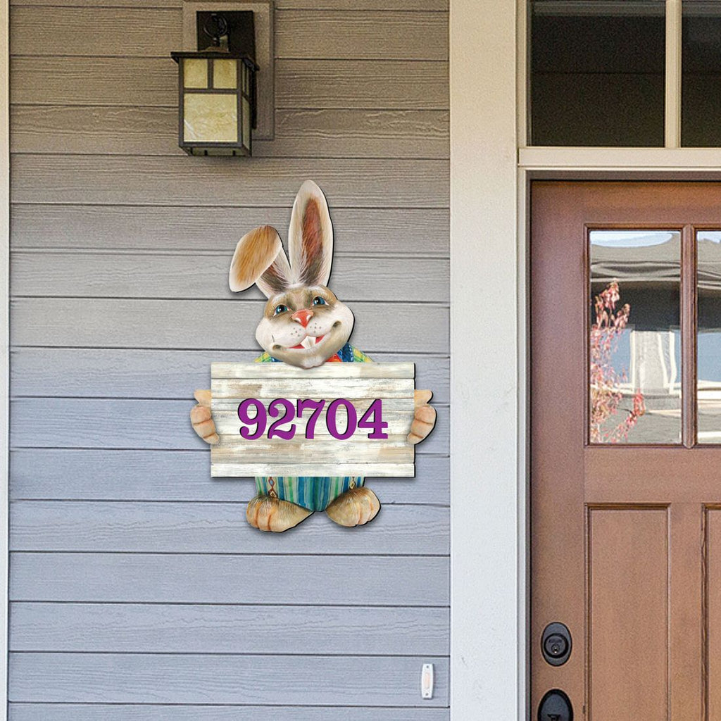 Bunny Greeter Wooden Personalized House Number Sign - Easter Spring Decor - Handcrafted Wooden Address Sign - MA81544232