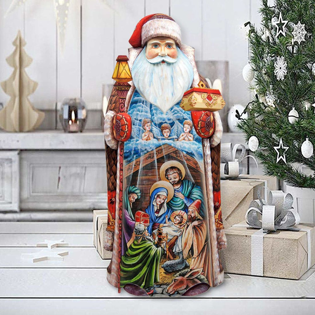 Holy Family Santa Hand-Painted WOODCARVED Masterpiece by G. DeBrekht - Nativity Holiday Decor - 215862