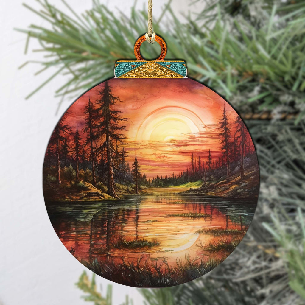 Red Sunset in Alaska Wooden Ornaments by G.Debrekht - Wildlife Holiday Decor - 870077