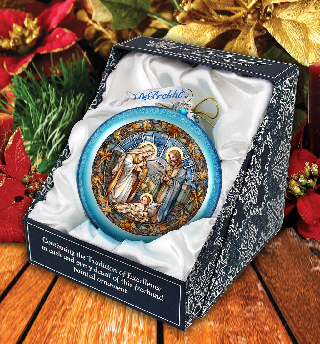 A Blessed Gathering - Holy Family Nativity Ball Glass Ornament by G. Debrekht - Nativity Holiday Decor - 73567C