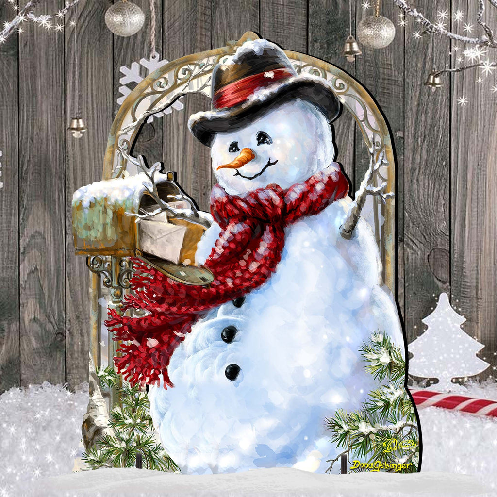 Seasons Greetings Snowman Outdoor Holiday Decor Dona Gelsinger Art - Holiday Lawn and Yard Wooden Decor - 8461038-2F-DG