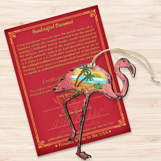 Rustic Flamingo Wooden Ornaments by G. DeBrekht - Coastal Holiday Decor - 8198544