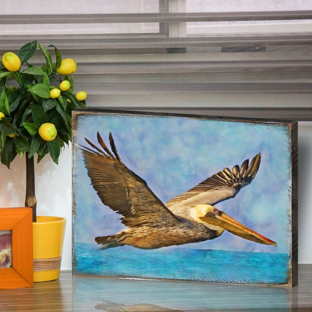 Flying Pelican Wooden Coastal Wall Art by Nature Wonders - Coastal Sea-Life Decor - 95387B
