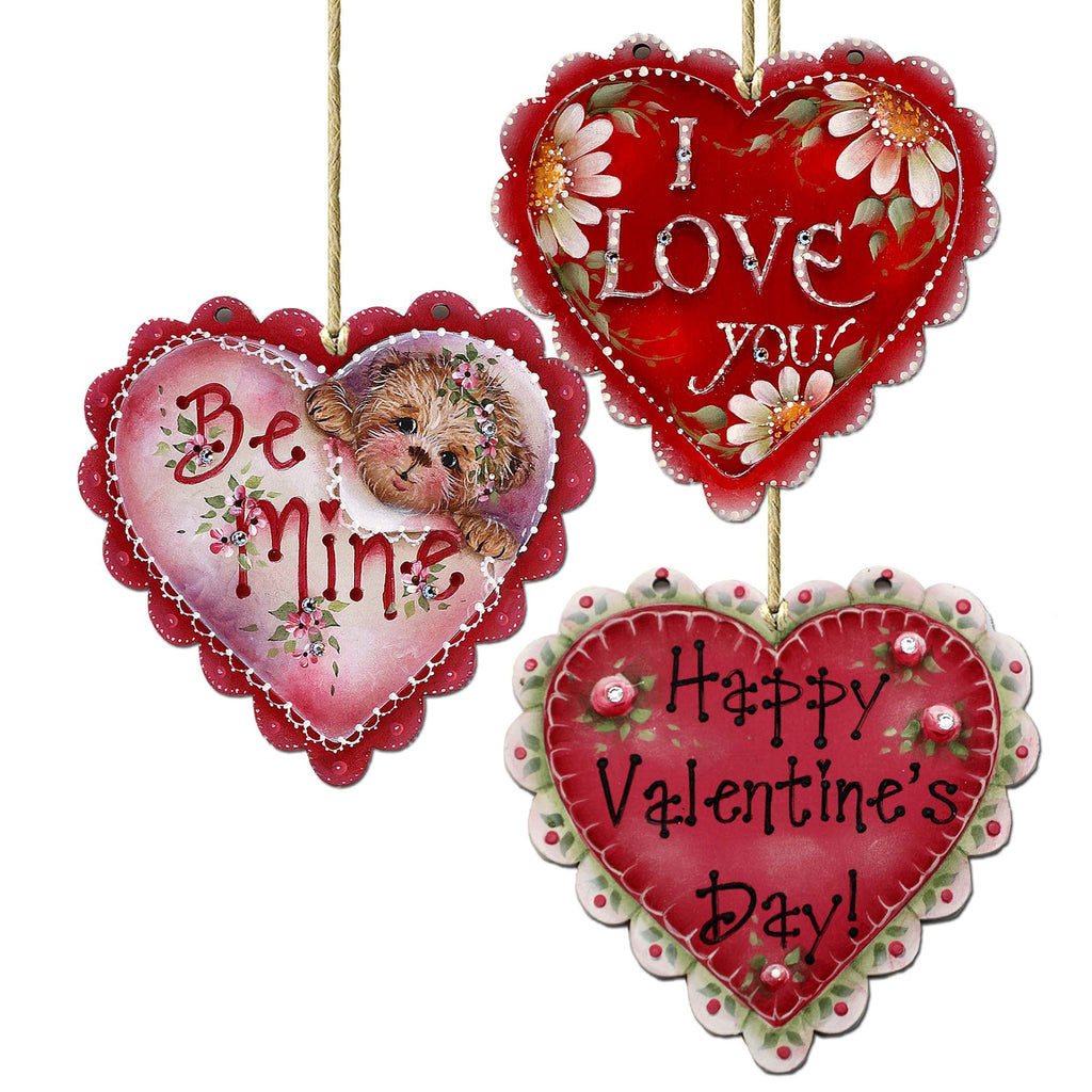 Hearts of Love Eco Wood Ornaments Set of 3 by G. Debrekht - Love Family Decor - 8091054-S3