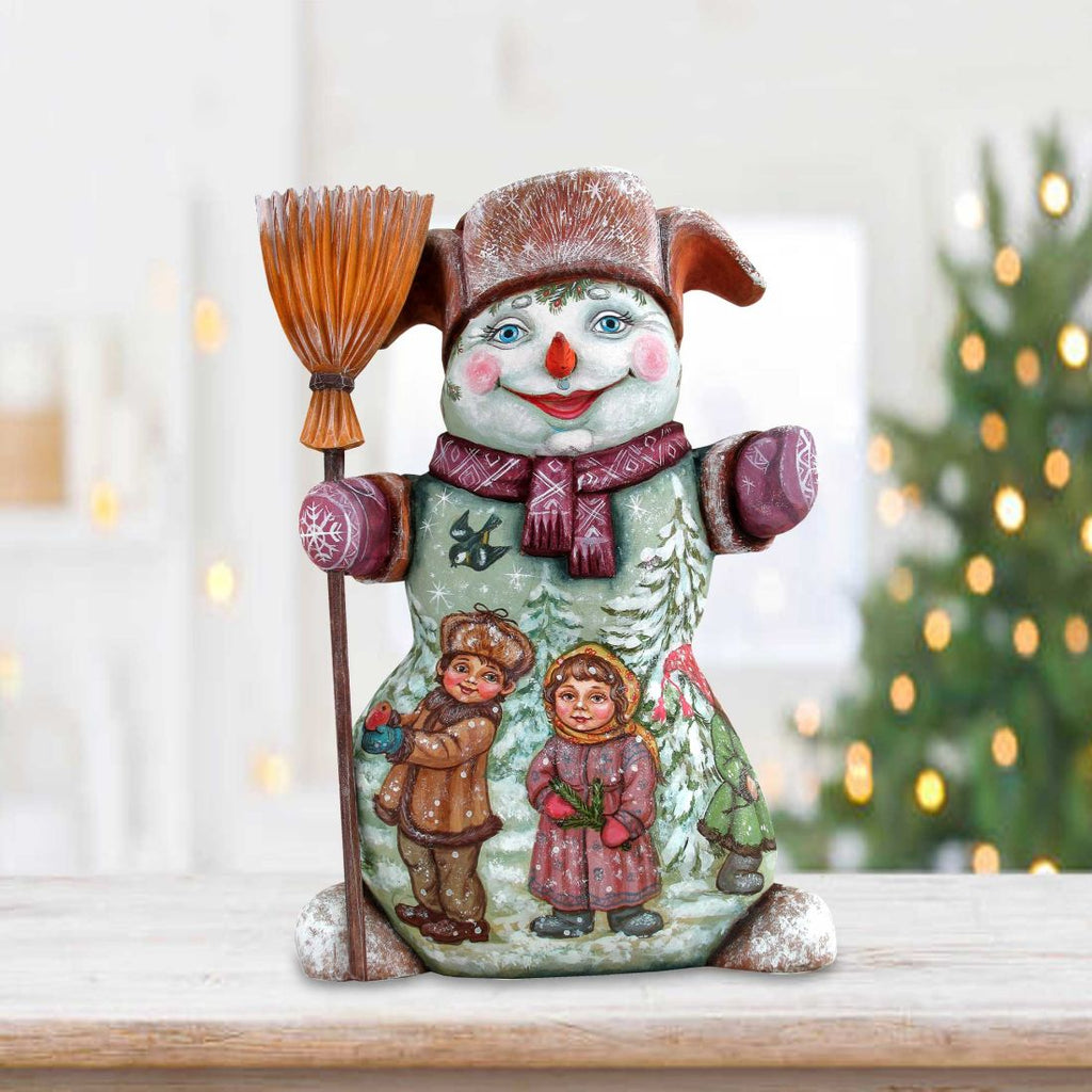 Mr. Snowman with Kids Hand-Painted WOODCARVED Masterpiece by G. DeBrekht - Christmas Santa Snowman Decor - 2821583