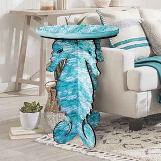 Seahorses Coastal Wooden Side Table Folded by G. DeBrekht - Coastal Sea-Life Decor - G99991
