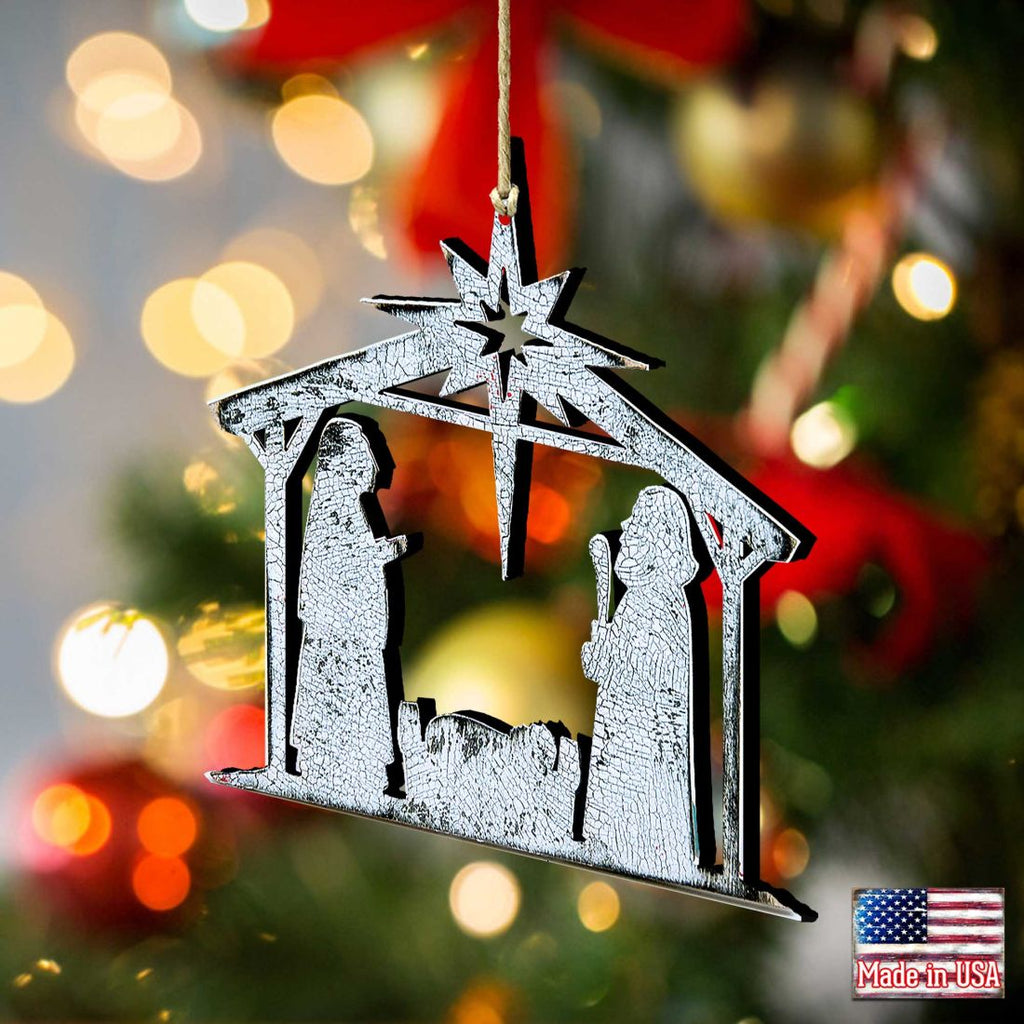 Rustic Rising Star Nativity Wooden Ornaments by G. DeBrekht - Nativity Holiday Decor - 8198851