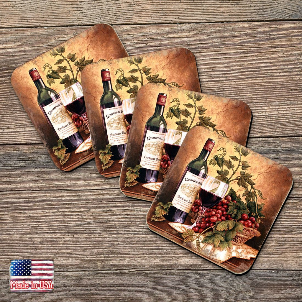 Vine and Grapes Wooden Cork Coasters Gift Set of 4 by Nature Wonders - Nature Wildlife Decor - 95349-2C-S4