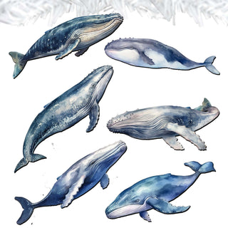 Coastal Giants Humpback Whales Clip-On Eco Wood Decorative Ornaments Set of 6 by G. Debrekht - Wildlife Decor - 8090103C-S6