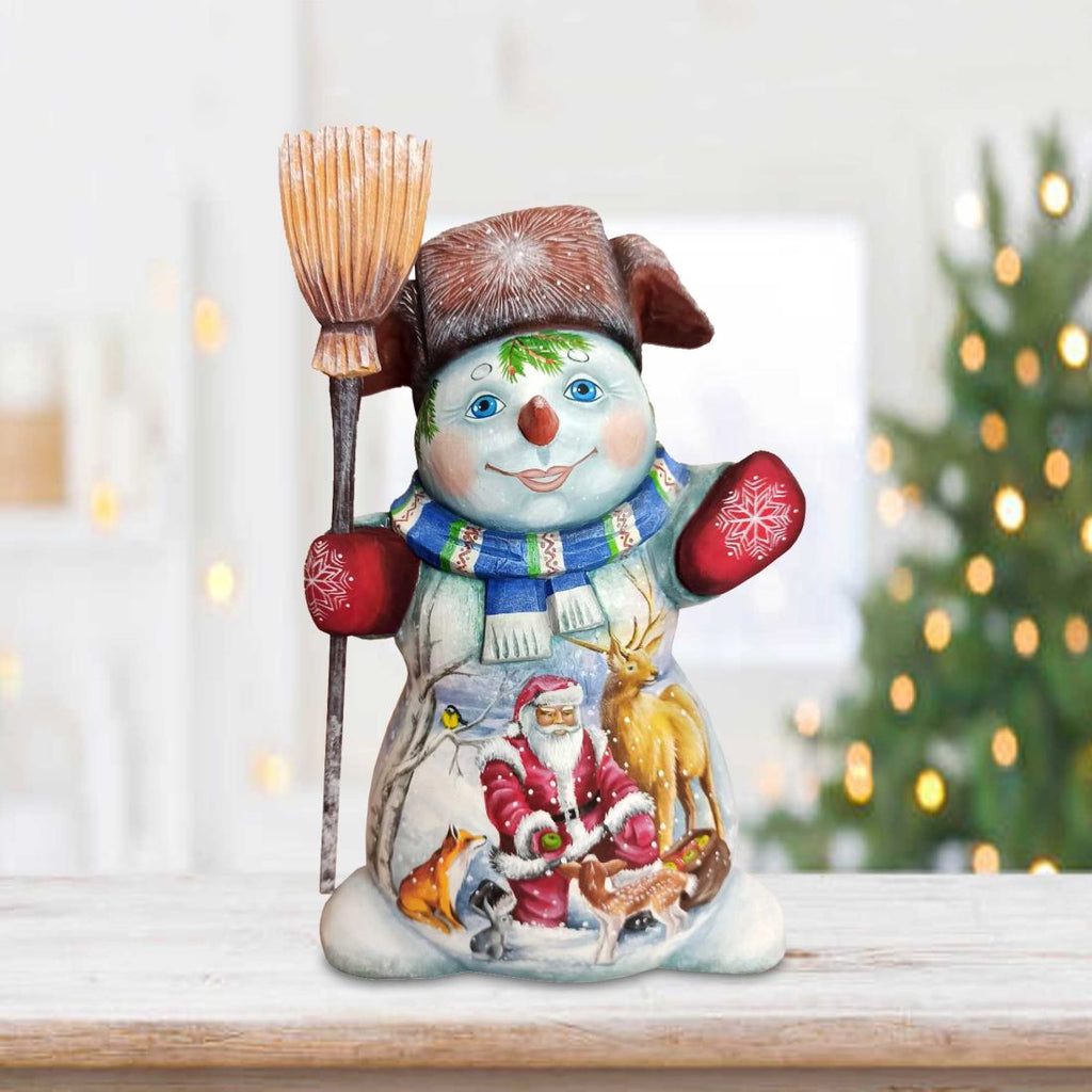 Santa with His Forest Friends Snowman Hand-Painted WOODCARVED Figurine by G. DeBrekht - Christmas Santa Snowman Decor - 2821588 *** PRE-ORDER - Handmade Just for You! ***