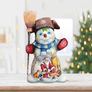 Santa with His Forest Friends Snowman Hand-Painted WOODCARVED Figurine by G. DeBrekht - Christmas Santa Snowman Decor - 2821588 *** PRE-ORDER - Handmade Just for You! ***