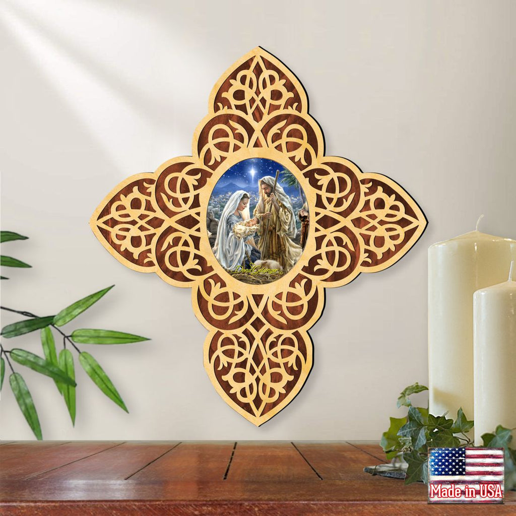 Holy Family Filigree Wooden Cross by D. Gelsinger - Inspirational Icon Decor - 88483-DG
