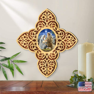 Holy Family Filigree Wooden Cross by D. Gelsinger - Inspirational Icon Decor - 88483-DG