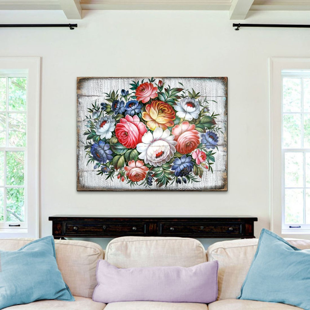 Floral Composition Rustic Wooden Wall Art by G. DeBrekht - Floral Ornamental Decor - 85102B