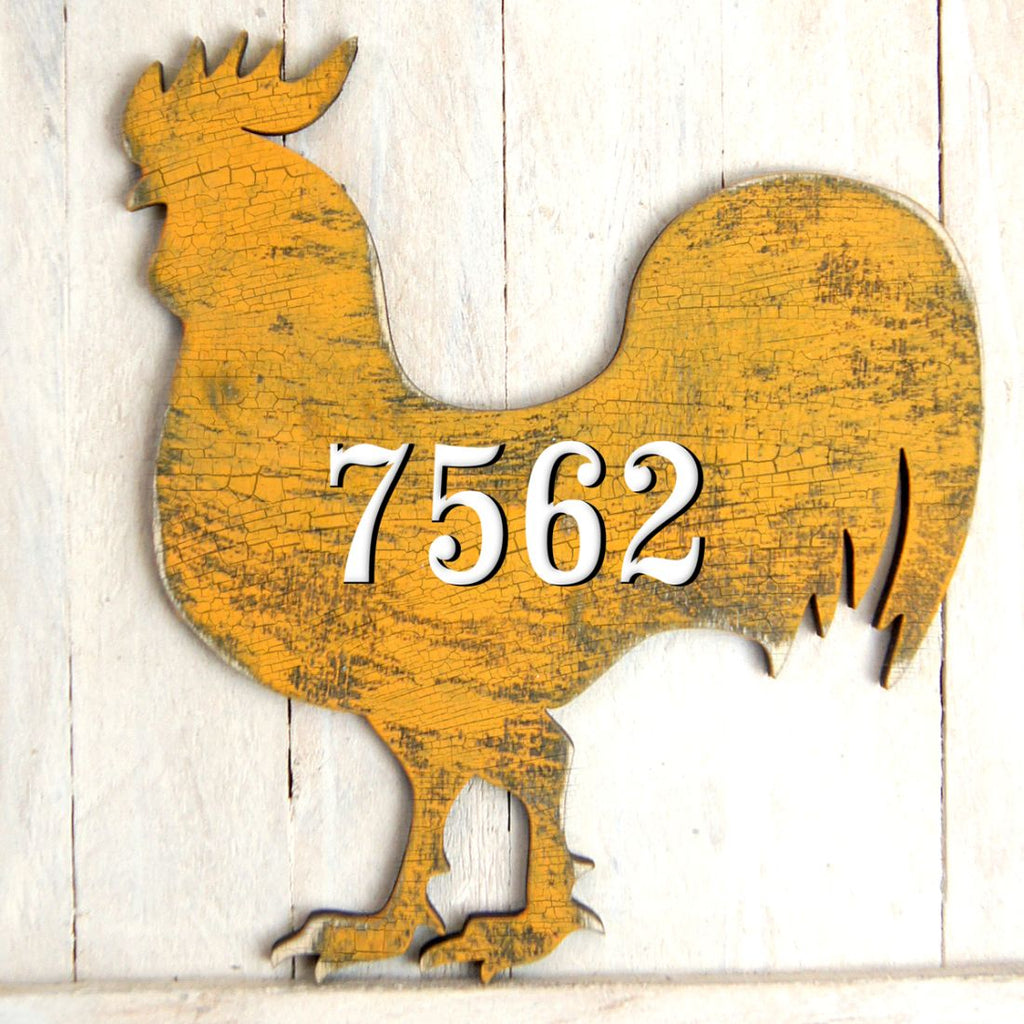 Rooster Wooden Custom House Number Sign by G. DeBrekht - Nature Wildlife Decor - Handcrafted Wooden Handcrafted Wooden Handcrafted Wooden Address Sign - MA98135