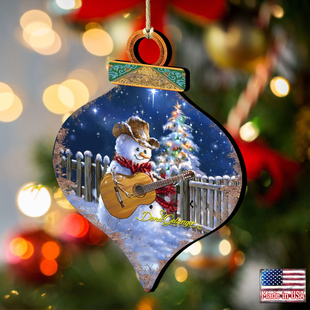 Guitar Player Snowman Wooden Ornaments of 2 by Gelsinger - Christmas Santa Snowman Decor - 8031120-1531
