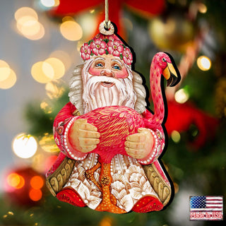 Flamingo Santa Christmas Wooden Ornaments by G. DeBrekht - Christmas Santa Snowman Decor - 8117835