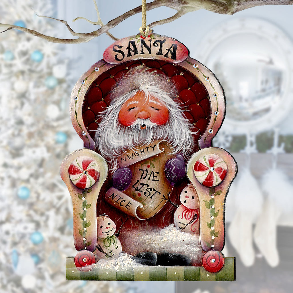 Santa Checking His List Wooden Ornaments by Jamie Mills-Price Christmas Santa Snowman Decor - 8611068-3-MP