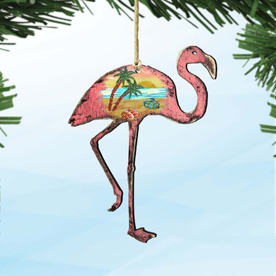 Rustic Flamingo Wooden Ornaments by G. DeBrekht - Coastal Holiday Decor - 8198544