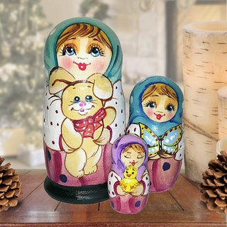 Friendship Teddy Bear Matreshka Nesting Hand-Painted Doll Set of 3 by G. DeBrekht - Christmas Decor - 14733